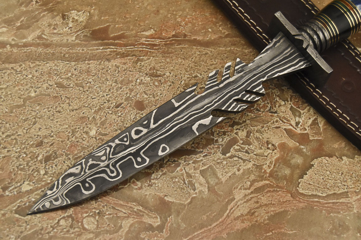 HS-867 Custom Handmade Damascus Dagger Knife With Stained Camel Bone Handle