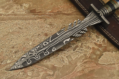 HS-867 Custom Handmade Damascus Dagger Knife With Stained Camel Bone Handle