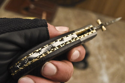 Custom Handmade Damascus Folding-Pocket Knife With Black Micarta Handle