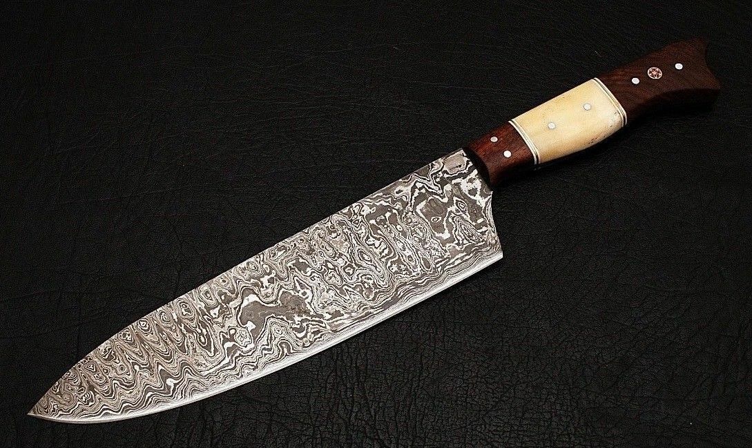 HS-288  Custom Handmade Damascus Kitchen/Chef Knife - Bone+Wood Handle - Best Price