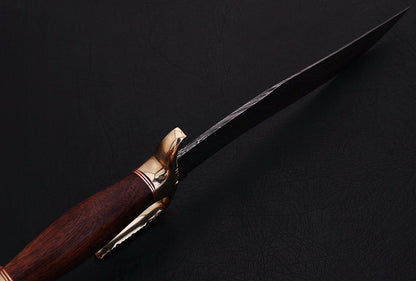 HS-343 | Custom Handmade Damascus Bowie Knife With Wood Handle