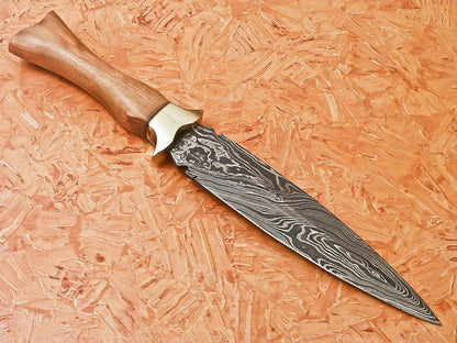 HS-868 Custom Handmade Damascus Dagger Knife With Wood Handle