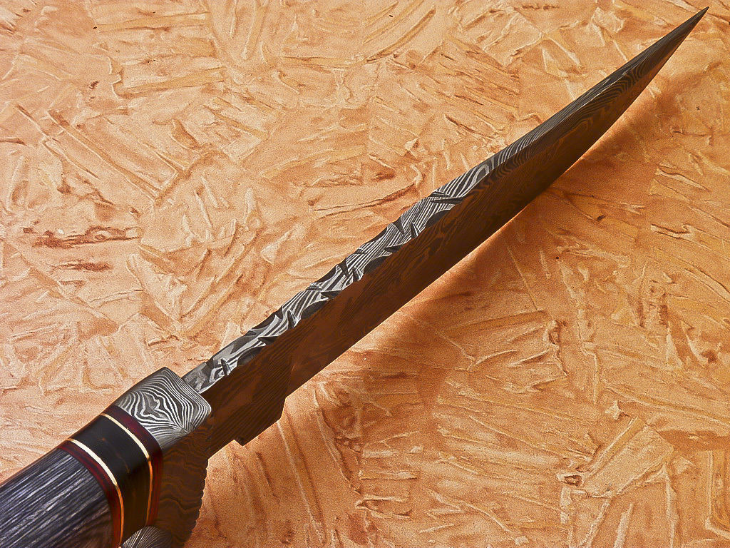 Custom Handmade Damascus Hunting Knife With Hard Wood Handle