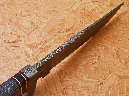 Custom Handmade Damascus Hunting Knife With Hard Wood Handle
