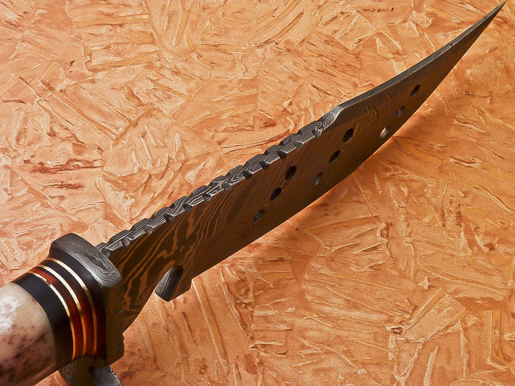 Custom Handmade Damascus Hunting Knife With Camel Bone Handle
