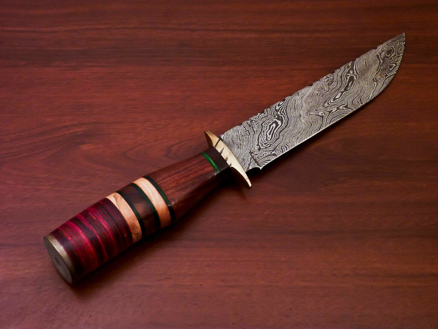 HS-512 Custom Handmade Damascus Hunting Knife With Bone & Wood Handle