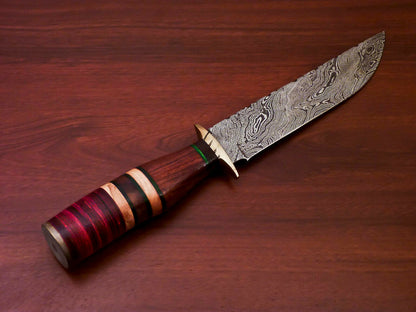 HS-512 Custom Handmade Damascus Hunting Knife With Bone & Wood Handle