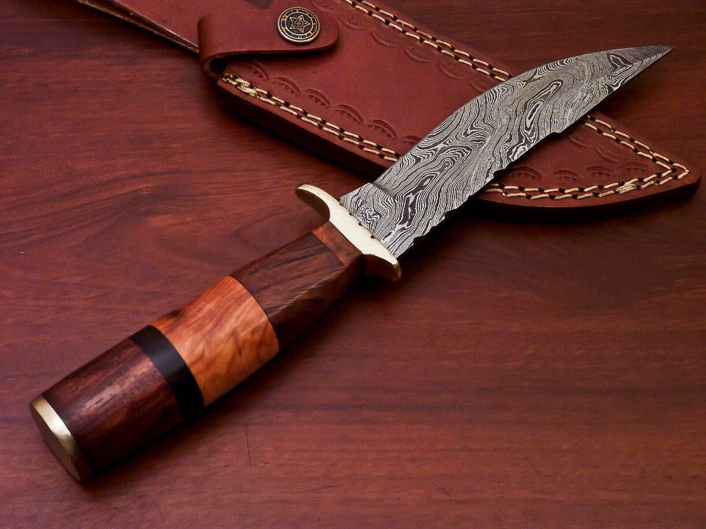 HS-525 Custom Handmade Damascus Hunting Knife Blade With Wood Handle