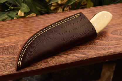 HS-833 Custom Handmade Damascus Skinner Knife With Natural Wood & Stained Bone Handle