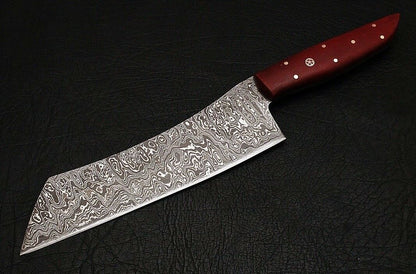HS-286 Custom Handmade Damascus Kitchen/Chef Knife Cleaver Knife - Micarta Handle - Best Price