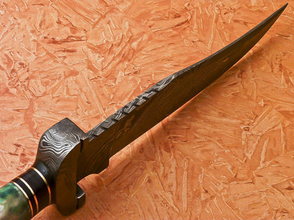 HS-541 Custom Handmade Damascus Hunting Knife With Hard Colored Bone Handle