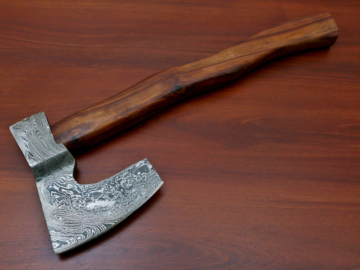 HS-1067 | Custom Handmade Damascus Hand Forged Tomahawk knife, Hatchet, Axe, Integral With Natural Wood
