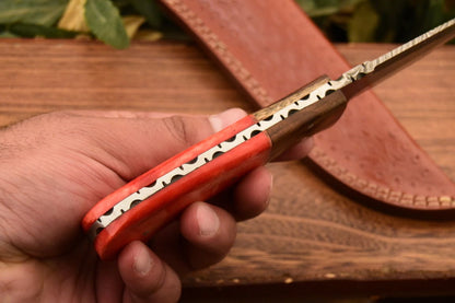 HS-830 Custom Handmade Damascus Skinner Knife With Stained Bone & Hard Wood Handle
