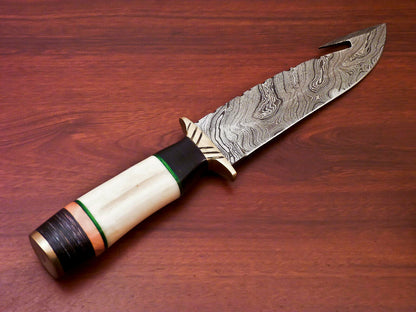 HS-526 Custom Handmade Damascus Hunting Knife Gut Hock Blade With Bone Handle