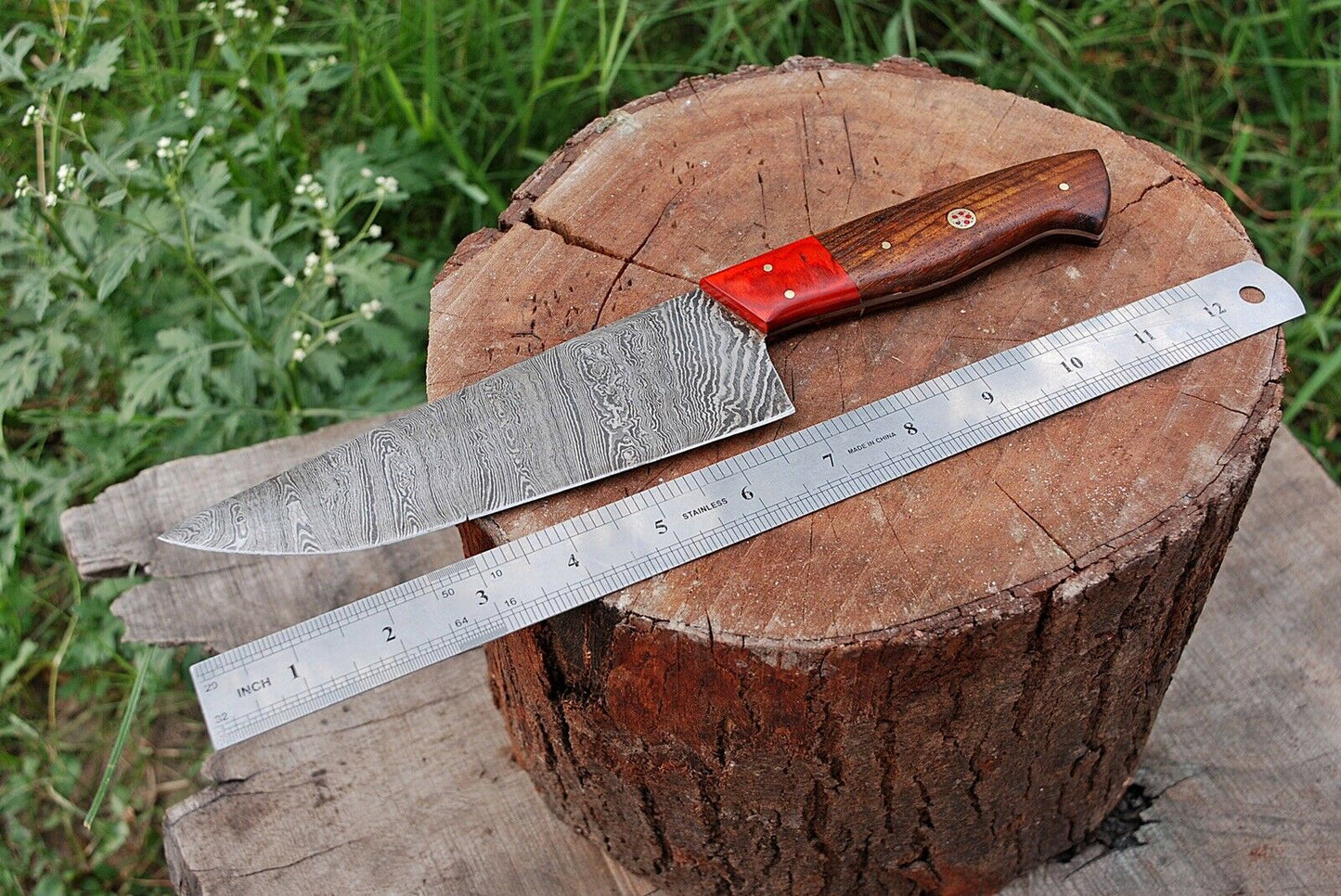 HS-294 Custom Handmade Damascus Kitchen/Chef Knife - Hard Wood Handle - Best Price