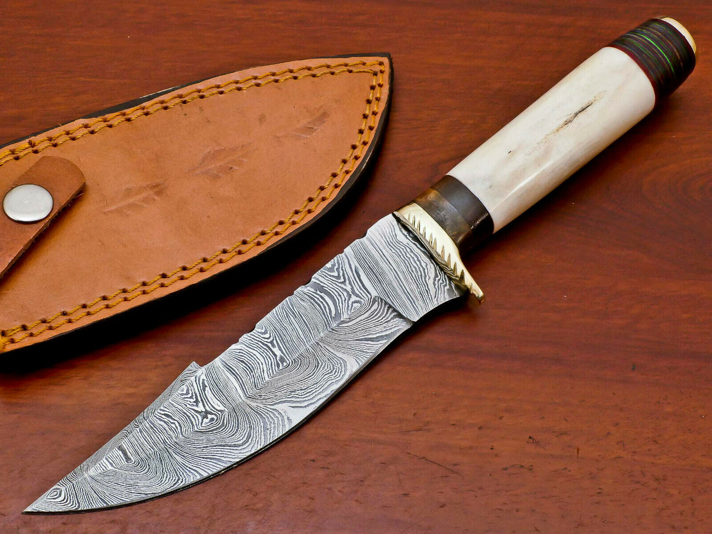 HS-492 Custom Handmade Damascus Hunting Knife With Camel Bone Handle