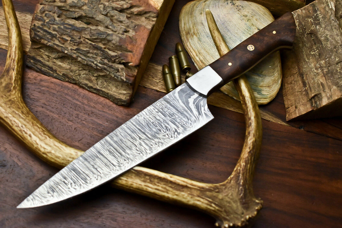 HS-261 Hand Made Damascus Steel Blade Chef Kitchen Full Tang Knife | WALNUT WOOD