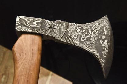 HS-1083 | Custom Handmade Damascus Tomahawk knife, Hatchet, Axe,Integral Natural Wood