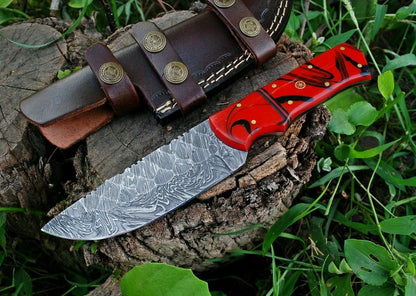 HS-371 '' Handmade Damascus Fix Blade Hunting Skinner Camping Knife Resin Handle