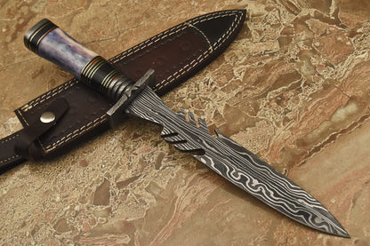 HS-867 Custom Handmade Damascus Dagger Knife With Stained Camel Bone Handle