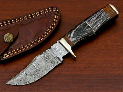 HS-562 HANDMADE DAMASCUS CUSTOM PAKKA WOOD HUNTING KNIFE - BRASS GUARD