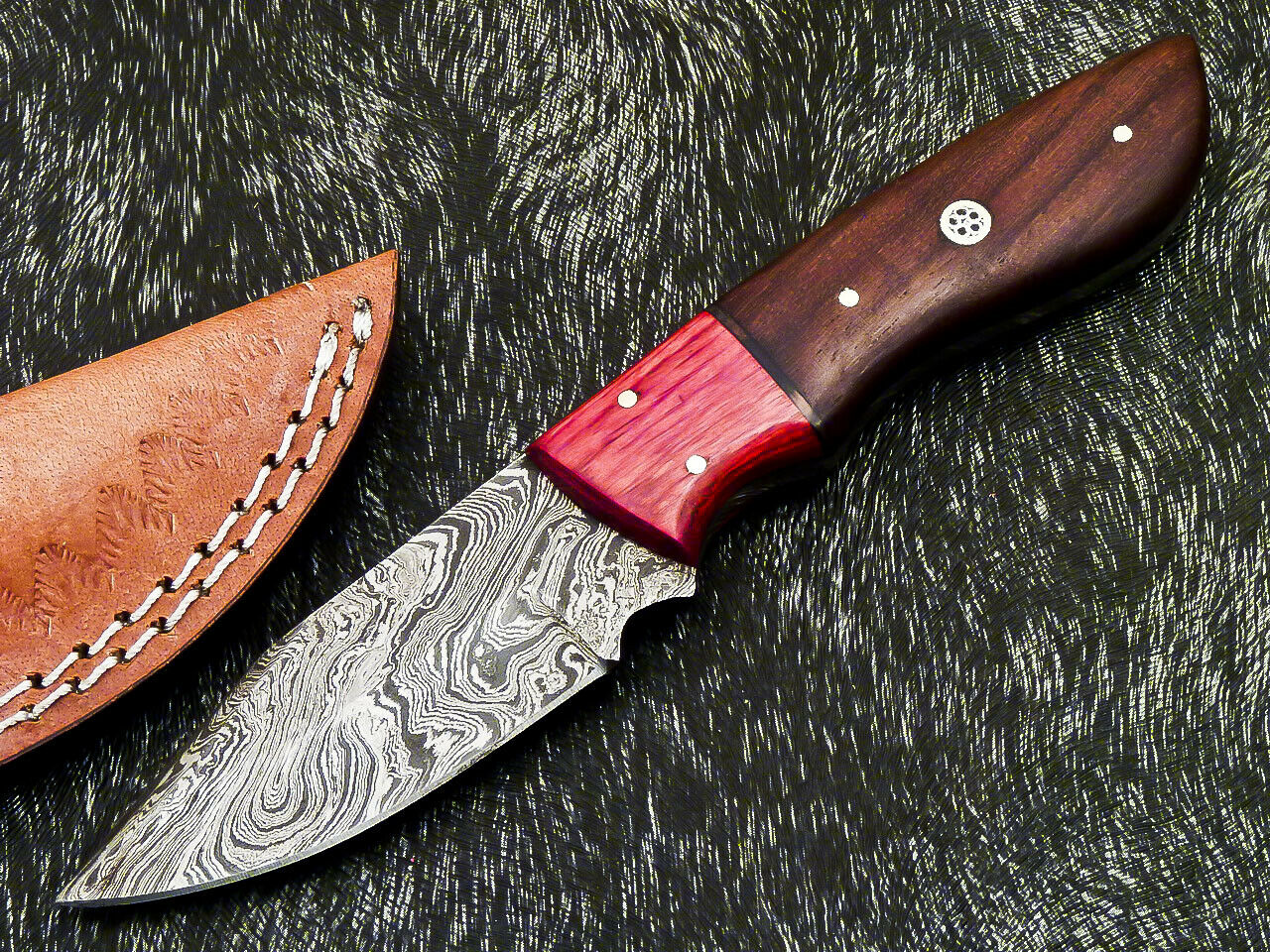 HS-580 Custom Hand Forged Damascus Steel 8" Hunting Knife -Pakka & Natural Wood