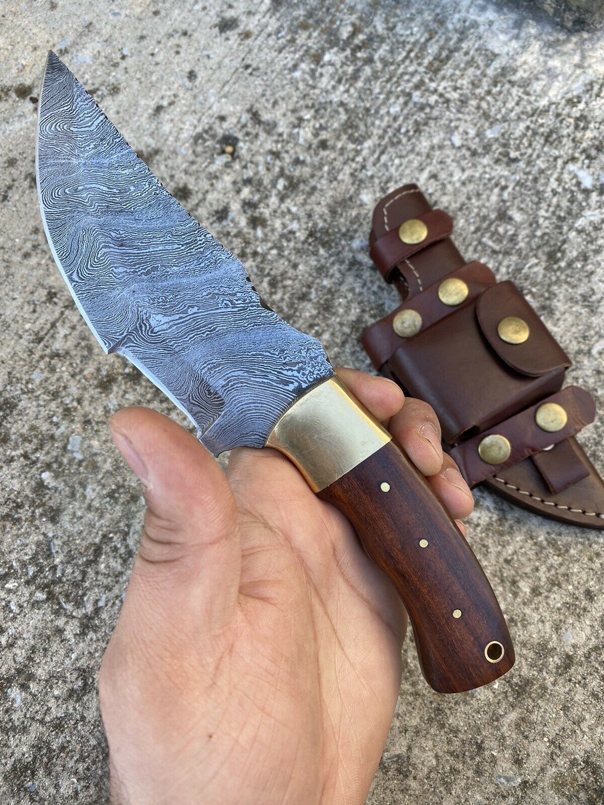 HS-940 Custom Handmade Damascus Hunting Tracker Knife WithWood Handle
