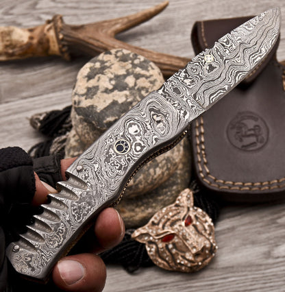 HS Cutlery | Custom Handmade Damascus Folding-Pocket Knife Also With Damascus Handle