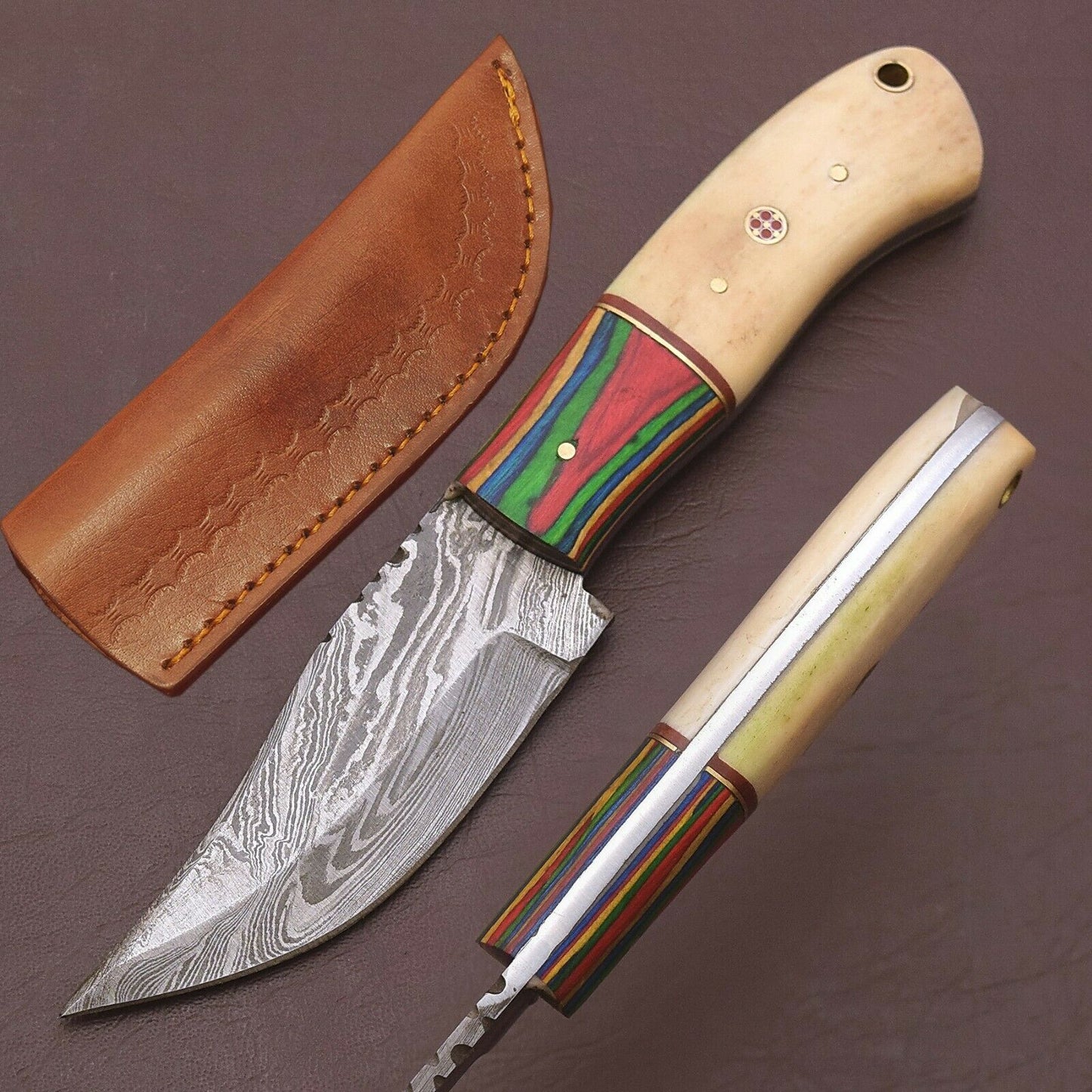 HS-781 Custom Handmade Damascus Skinner Knife With Hard Wood Handle