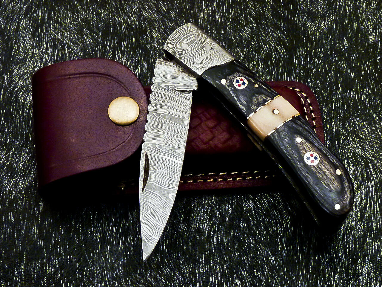 HS-1120 '' CUSTOM HANDMADE DAMASCUS BLADE POCKET FOLDING KNIFE - HARD WOOD HANDLE