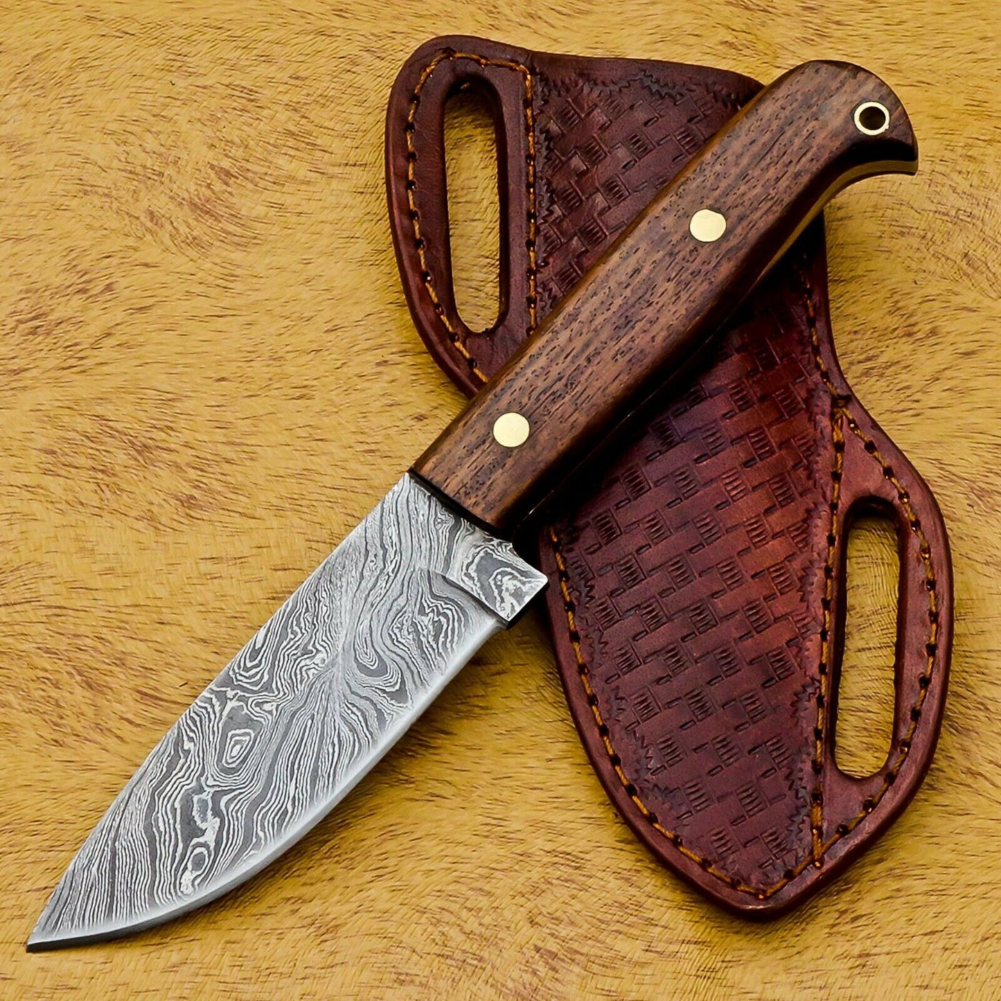 HS-585 CUSTOM DAMASCUS STEEL HUNTING/BOWIE/DAGGER KNIFE HANDLE ROSE WOOD WITH SHEATH