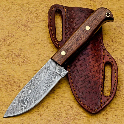 HS-585 CUSTOM DAMASCUS STEEL HUNTING/BOWIE/DAGGER KNIFE HANDLE ROSE WOOD WITH SHEATH
