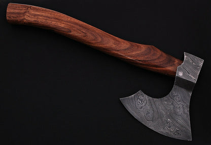 HS-1077 | Custom Handmade Damascus Hand Forged Axe With Rose Wood Handle