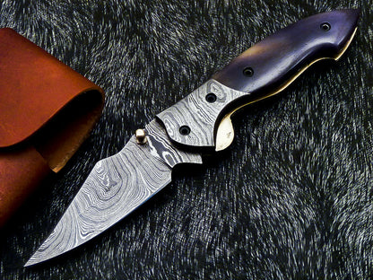 Damascus Pocket Folding Knife – Stained Camel Bone | Liner Lock | HS-1123