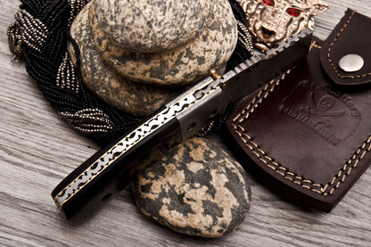 Custom Handmade Damascus Folding-Pocket Knife With Black Micarta Handle