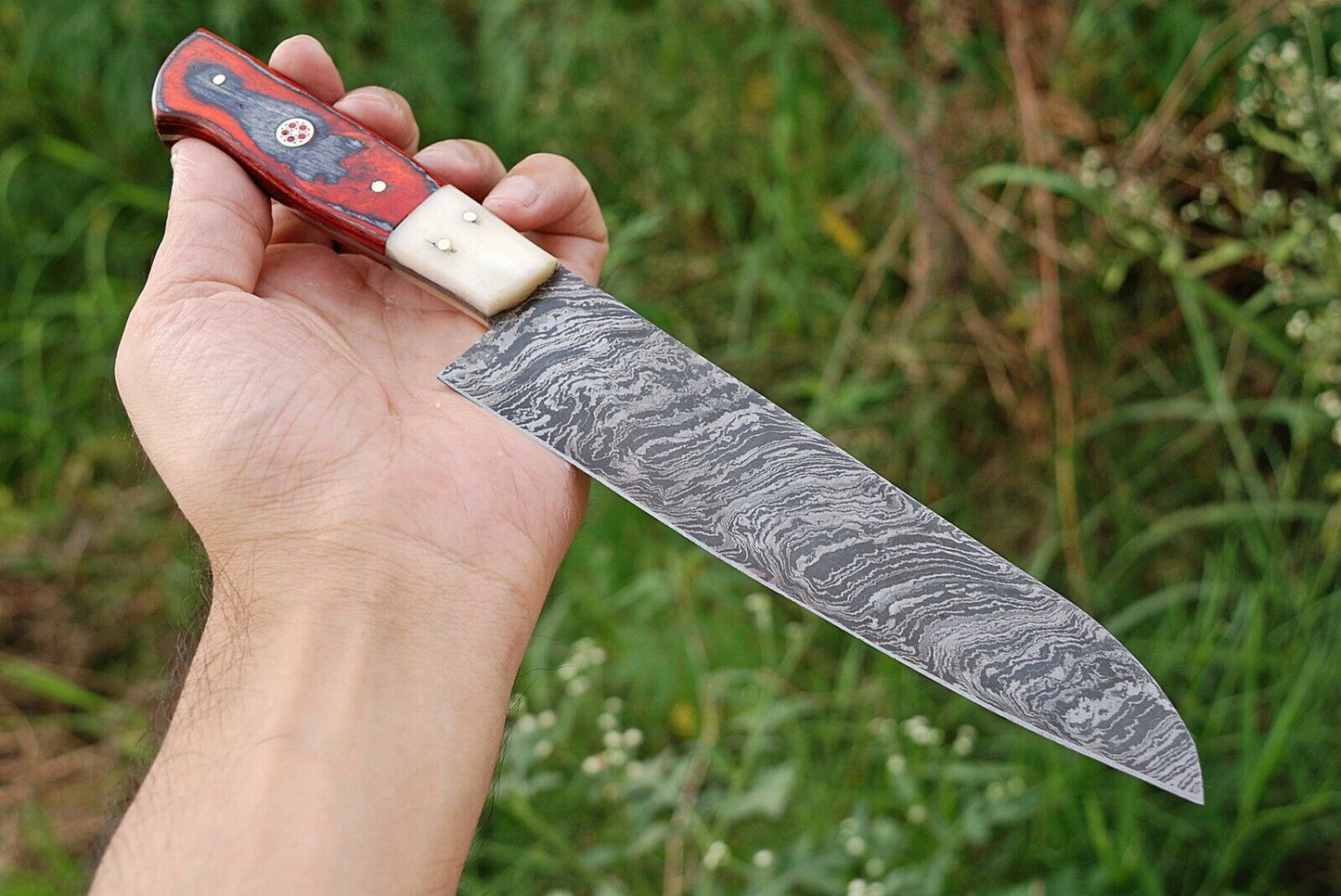 HS-296 Custom Handmade Damascus Kitchen/Chef Knife - Hard Wood Handle - Best Price