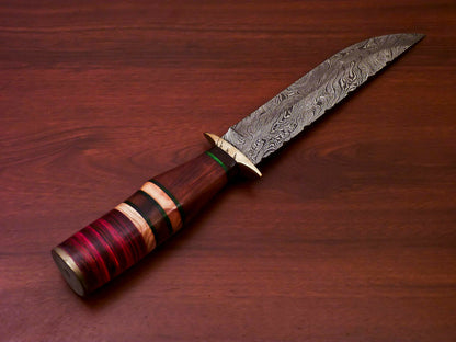 HS-512 Custom Handmade Damascus Hunting Knife With Bone & Wood Handle