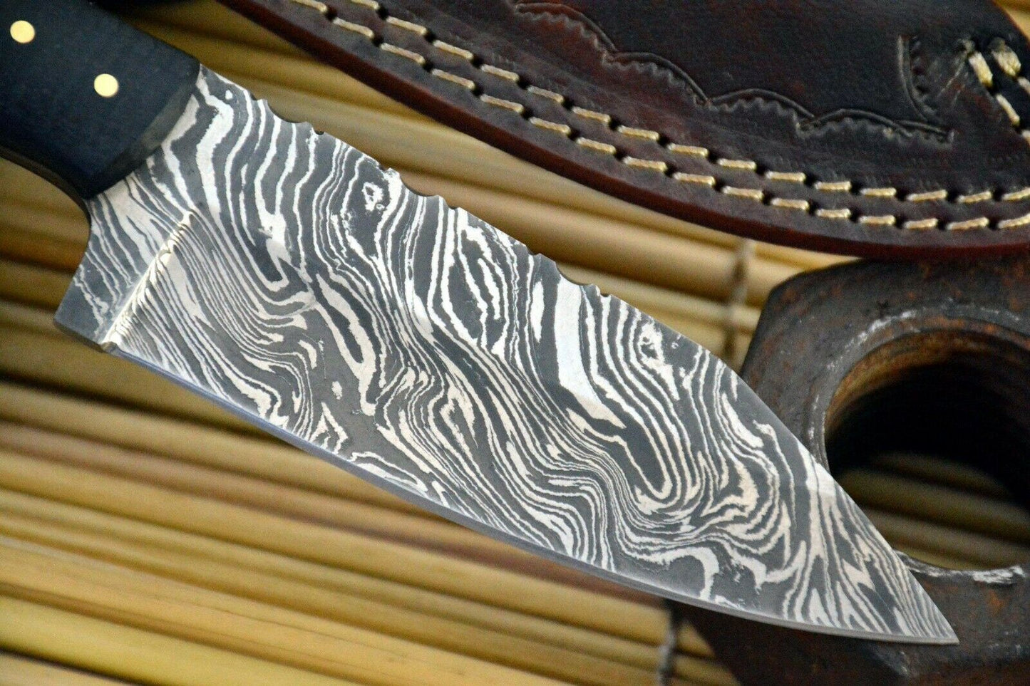 HS-844 Custom Handmade Damascus Skinner Knife With G-10 MicartaHandle