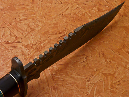HS-350 | Custom Handmade Damascus Hunting / Bowie Knife With Hard Wood Handle