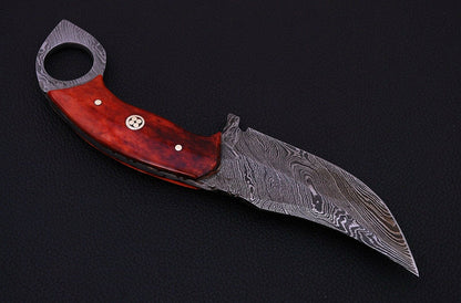 HS-537 Custom Handmade Damascus Hunting/Skinner Knife With Colored Bone Handle