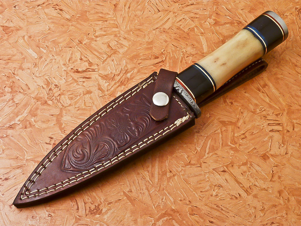 Custom Handmade Damascus Hunting Dagger Knife With Camel Bone Handle
