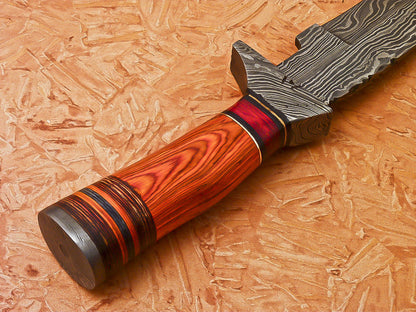Custom Handmade Damascus Hunting Knife With Hard Wood Handle