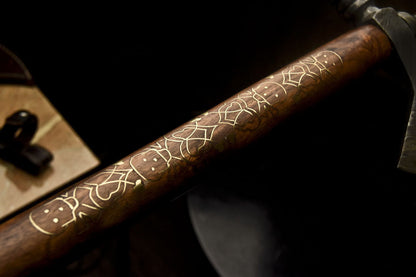 HS-1080 | Custom Handmade Damascus Smoking Tomahawk knife, Hatchet, Axe,Integral Natural Wood