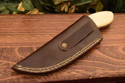 HS-833 Custom Handmade Damascus Skinner Knife With Natural Wood & Stained Bone Handle