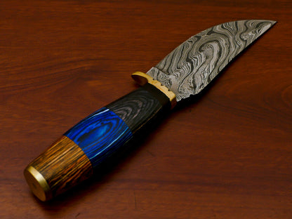 HS-811 Custom Handmade Damascus Skinner Knife With Three Shade Colour  Hard Wood Handle