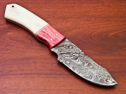 HS-819 Custom Handmade Damascus Skinner Knife With Camel Bone and Wood Handle