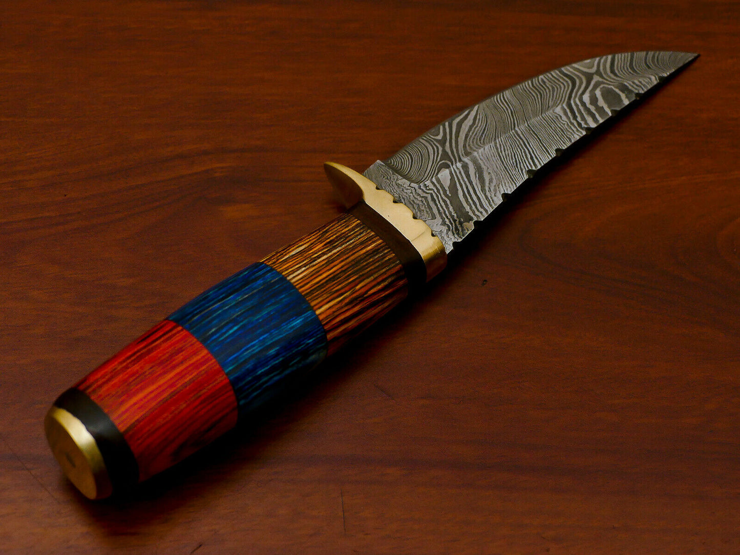 HS-810 Custom Handmade Damascus Skinner Knife With Three Custom Colour  Hard Wood Handle
