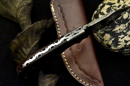 HS-827 Custom Handmade Damascus Skinner Knife With Natural Wood & Mosaic Pin Handle Handle