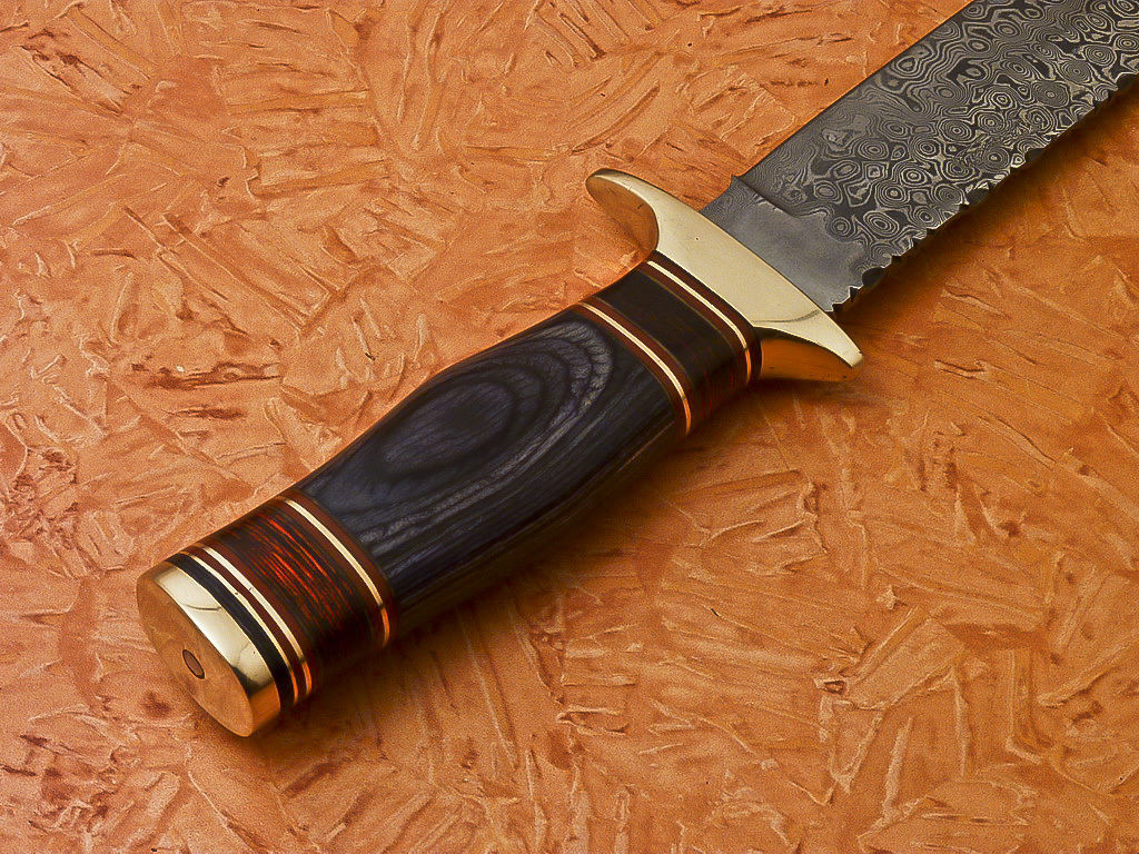HS-351 | Custom Handmade Damascus Hunting Bowie Knife Hard Wood Handle