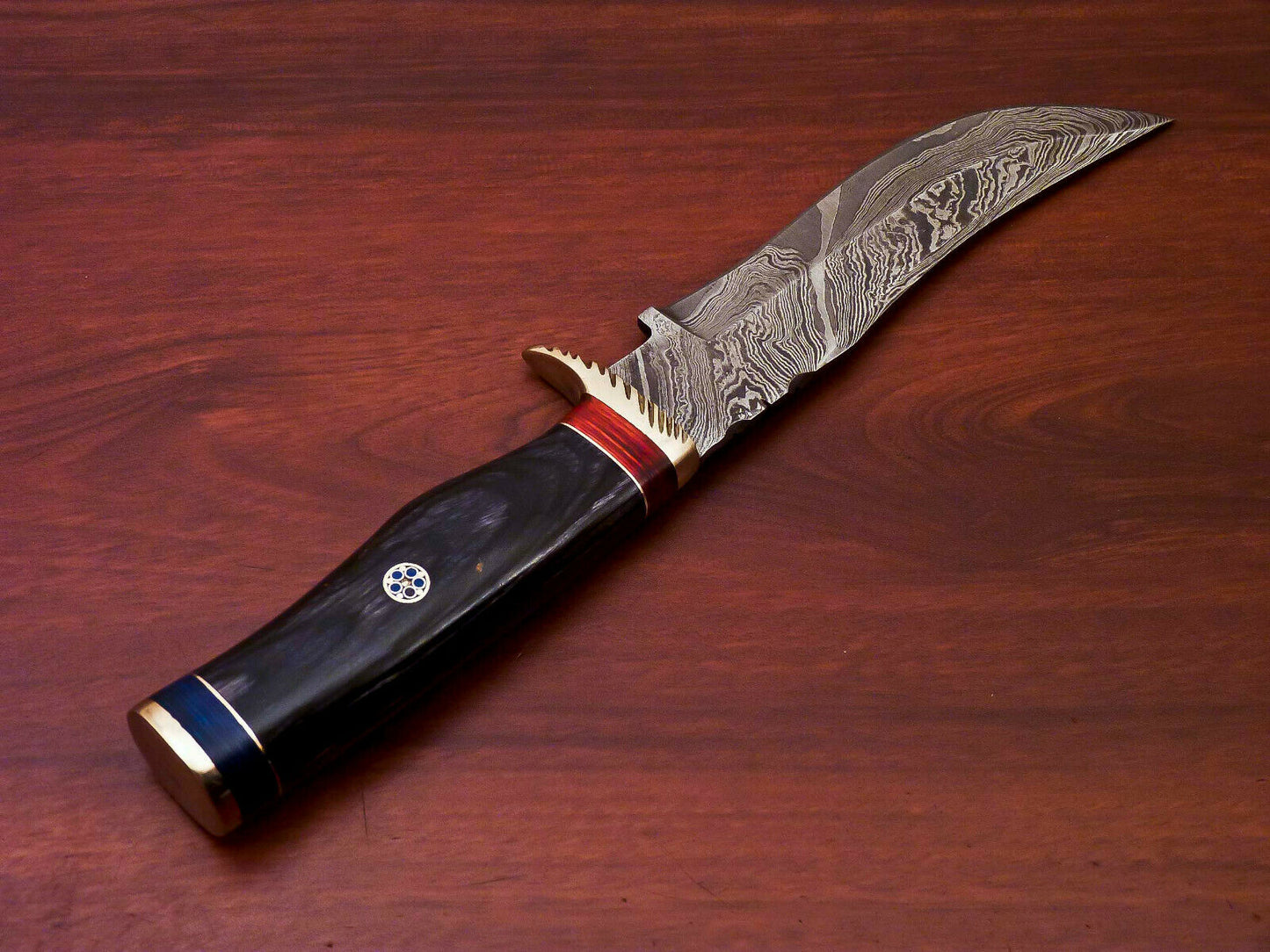 HS-517 Custom Handmade Damascus Hunting Knife With Black Hard Wood Handle